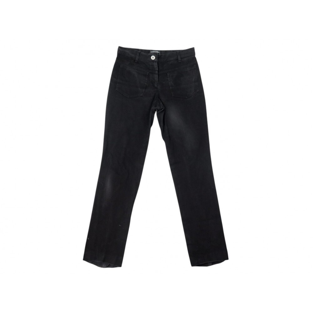 PANTALON CHANEL P28588V17745 JEAN EFFET USE DENIM COTON NOIR 36 S TROUSER 2100€
