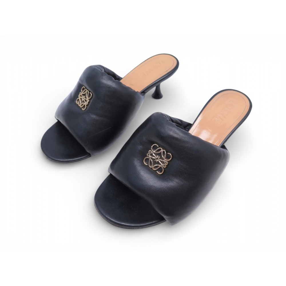 CHAUSSURES LOEWE ANAGRAM 39 SANDALES EN CUIR NOIR MULES BLACK LEATHER SHOES 950€