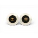 VINTAGE BOUCLES D'OREILLES CHANEL PUCES RONDES LOGO CC 1960 1965 NACRE EARRINGS
