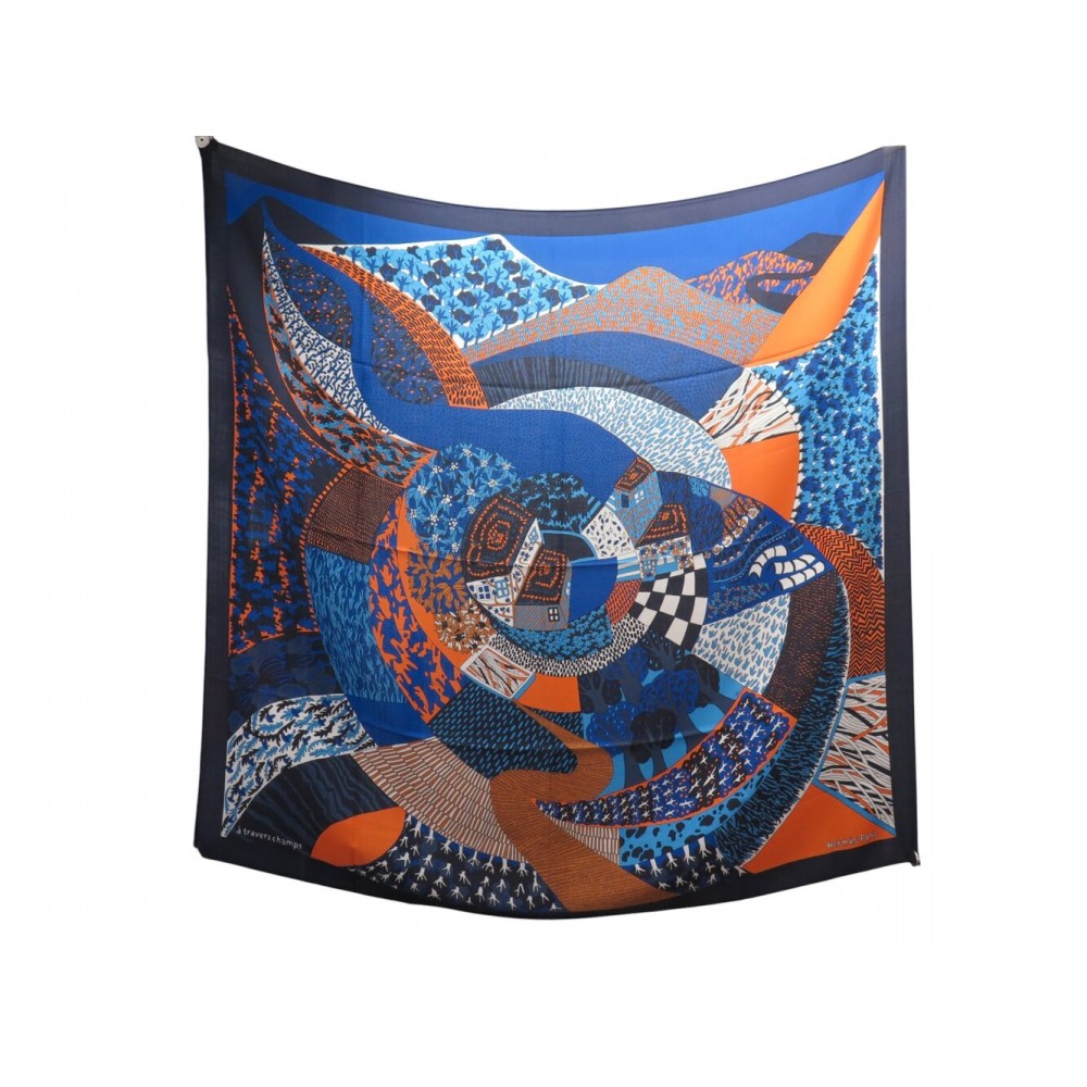 NEUF CHALE HERMES A TRAVERS CHAMPS MARIE BONNIN 140CM CACHEMIRE SOIE SHAWL 1260€