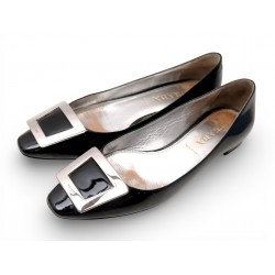 CHAUSSURES PRADA BALLERINES BOUCLE CARREE ARGENTEE 36.5 37.5 VERNIS SHOES 850€
