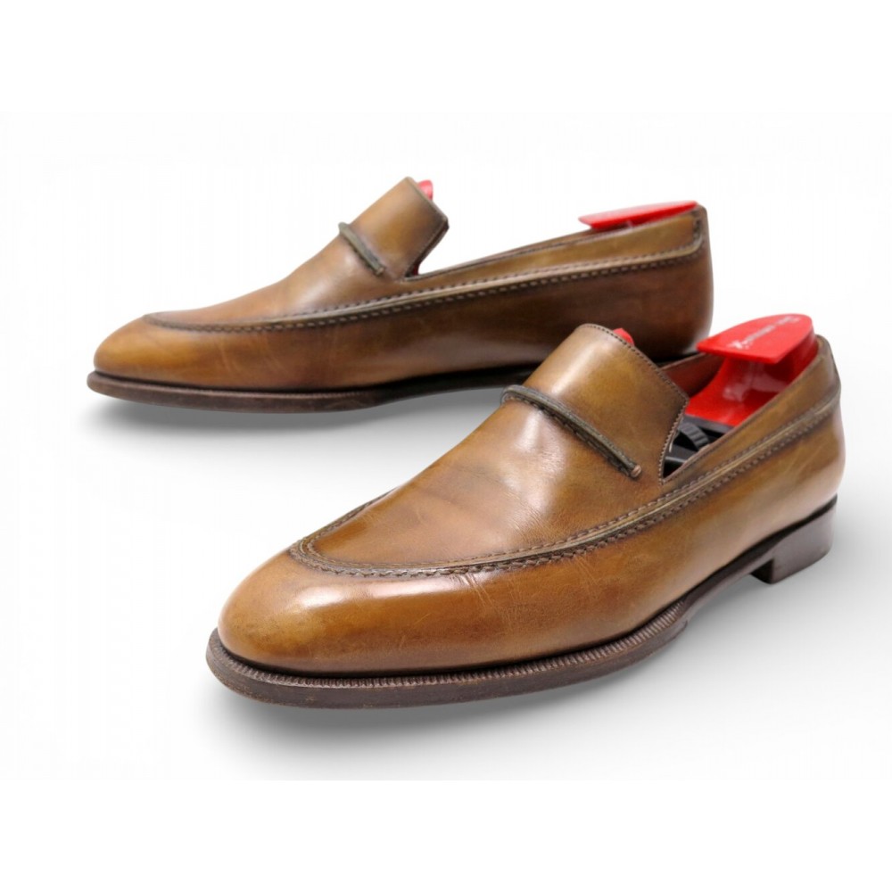CHAUSSURES BERLUTI MOCASSINS 9071 7.5 41.5 EN CUIR PATINE MARRON LOAFERS 2150€