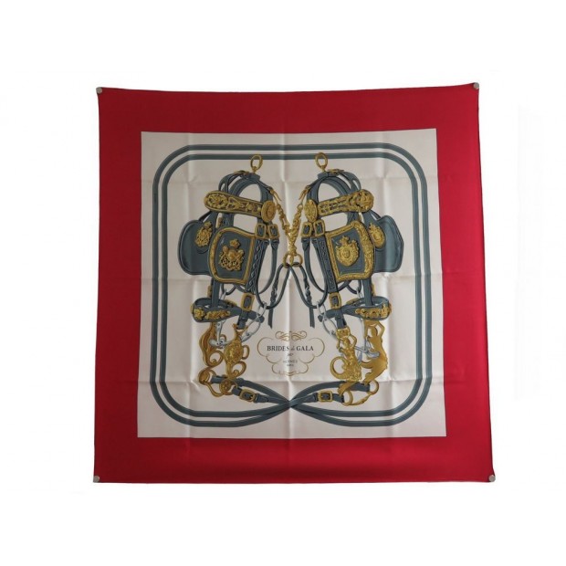 FOULARD HERMES BRIDES DE GALA GRYGKAR CARRE EN SOIE ROUGE RED SILK SCARF 350€