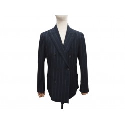NEUF VESTE HERMES BLAZER A RAYURES G19446 L 52 LAINE BLEU MARINE JACKET 2700€