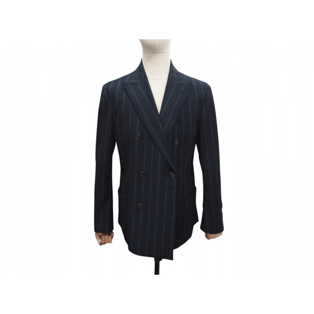 NEUF VESTE HERMES BLAZER A RAYURES G19446 L 52 LAINE BLEU MARINE JACKET 2700€