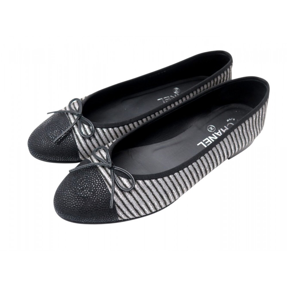 NEUF CHAUSSURES BALLERINES CHANEL G02819 LOGO CC 40 DAIM & CUIR GRIS SHOES 960€