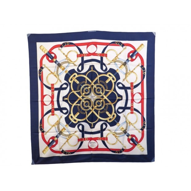 FOULARD HERMES EPERONS D'OR HENRI D ORIGNY CARRE EN SOIE BLEU SILK SCARF 345€