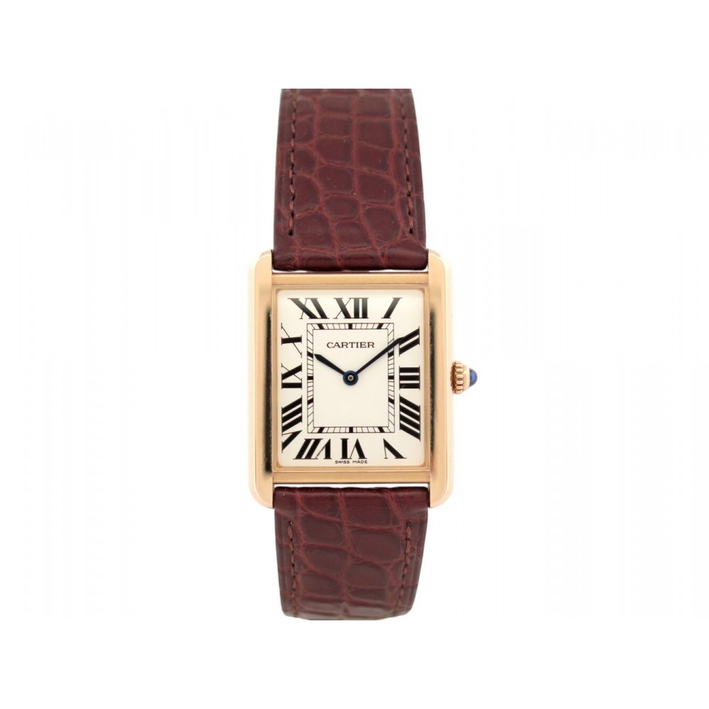 MONTRE CARTIER TANK SOLO 3167 OR ROSE 18K ACIER 2010 QUARTZ 34MM + 2 BRACELETS