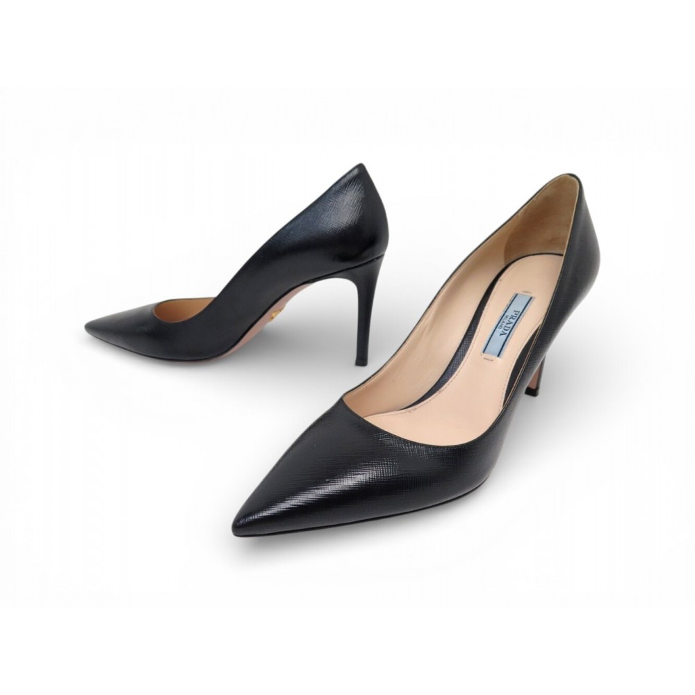 NEUF CHAUSSURES PRADA ESCARPINS CLASSIQUE 37 IT 38 FR CUIR SAFFIANO SHOES 910€