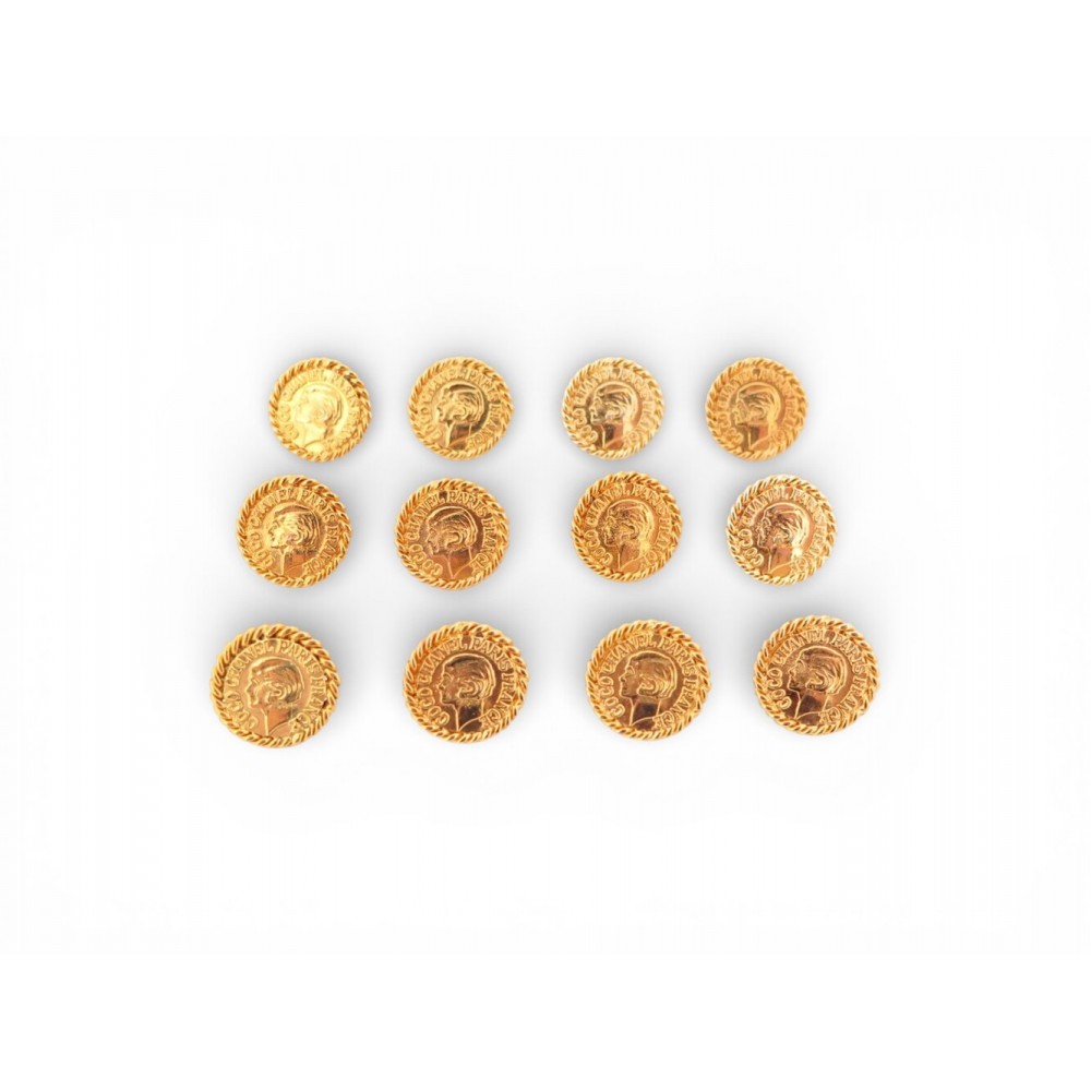 VINTAGE LOT DE 12 BOUTONS CHANEL PORTRAIT COCO CHANEL EN METAL DORE BUTTONS