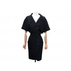 NEUF ROBE MANTEAU CHANEL BOUTONS LOGO CC 38 M EN LAINE NOIR NEW WOOL DRESS 6500€