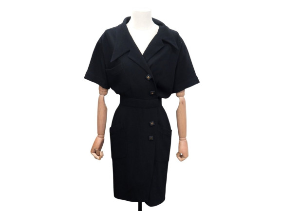robe manteau chanel boutons logo cc 38 m en laine