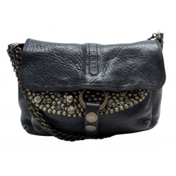 NEUF SAC A MAIN CAMPOMAGGI FLAVIA BANDOULIERE CUIR GRAINE NOIR CLOUTE PURSE 415€