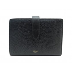 PORTEFEUILLE CELINE 10B643 LARGE STRAP WALLET EN CUIR GRAINE NOIR MONNAIE 650€