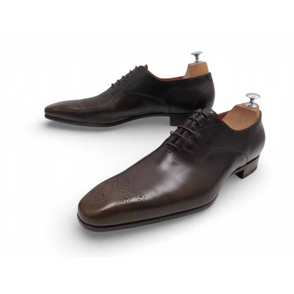 CHAUSSURES SANTONI RICHELIEU 10039 10.5 IT 45.5 FR BOUTS FLEURIS CUIR SHOES 690€