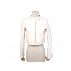 VESTE CHRISTIAN DIOR BLOUSON BIKER 34 XS EN CUIR BLANC ROSE LEATHER COAT 4800€