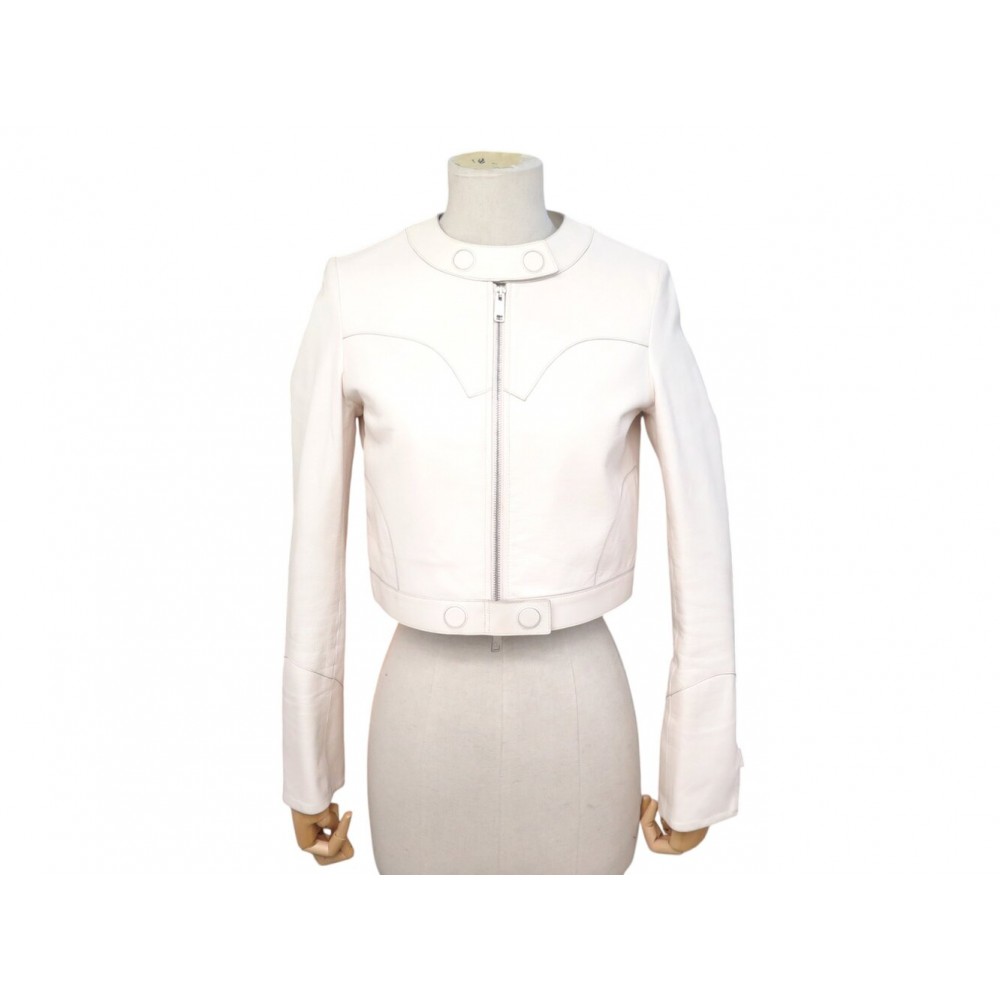 VESTE CHRISTIAN DIOR BLOUSON BIKER 34 XS EN CUIR BLANC ROSE LEATHER COAT 4800€