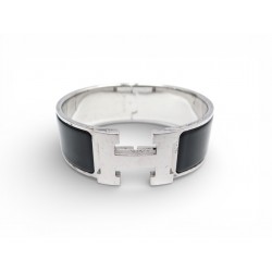 BRACELET HERMES CLIC CLAC H LARGE EN EMAIL NOIR FINITION PALLADIE BANGLE 755€