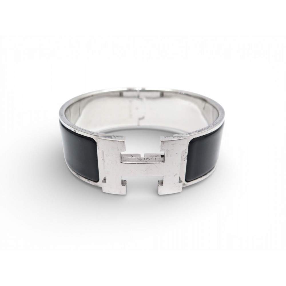 BRACELET HERMES CLIC CLAC H LARGE EN EMAIL NOIR FINITION PALLADIE BANGLE 755€