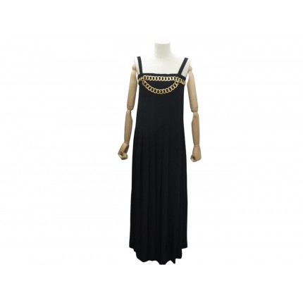 VINTAGE ROBE CHANEL DETAILS GROSSE CHAINE 38 M LAINE NOIR NEW WOOL DRESS 7500€