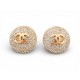 VINTAGE BOUCLES D'OREILLES CHANEL PUCES RONDES LOGO CC STRASS METAL DORE EARRING