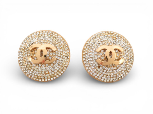  boucles d'oreilles chanel puces rondes logo cc
