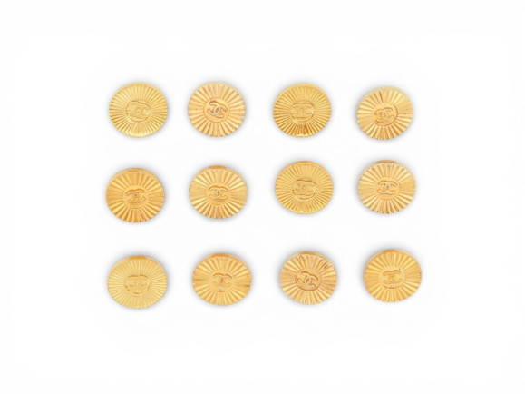 lot de 12 boutons chanel logo cc stries metal