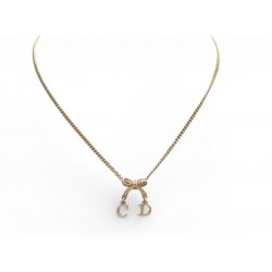 COLLIER CHRISTIAN DIOR PENDENTIF NOEUD STRASS & LETTRES CD DORE NECKLACE 460€