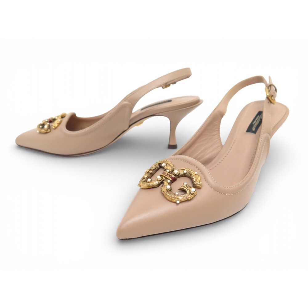 CHAUSSURES DOLCE & GABANNA DG PEARL ARMORE SLINGBACKS 37 IT 38 FR SHOES 795€