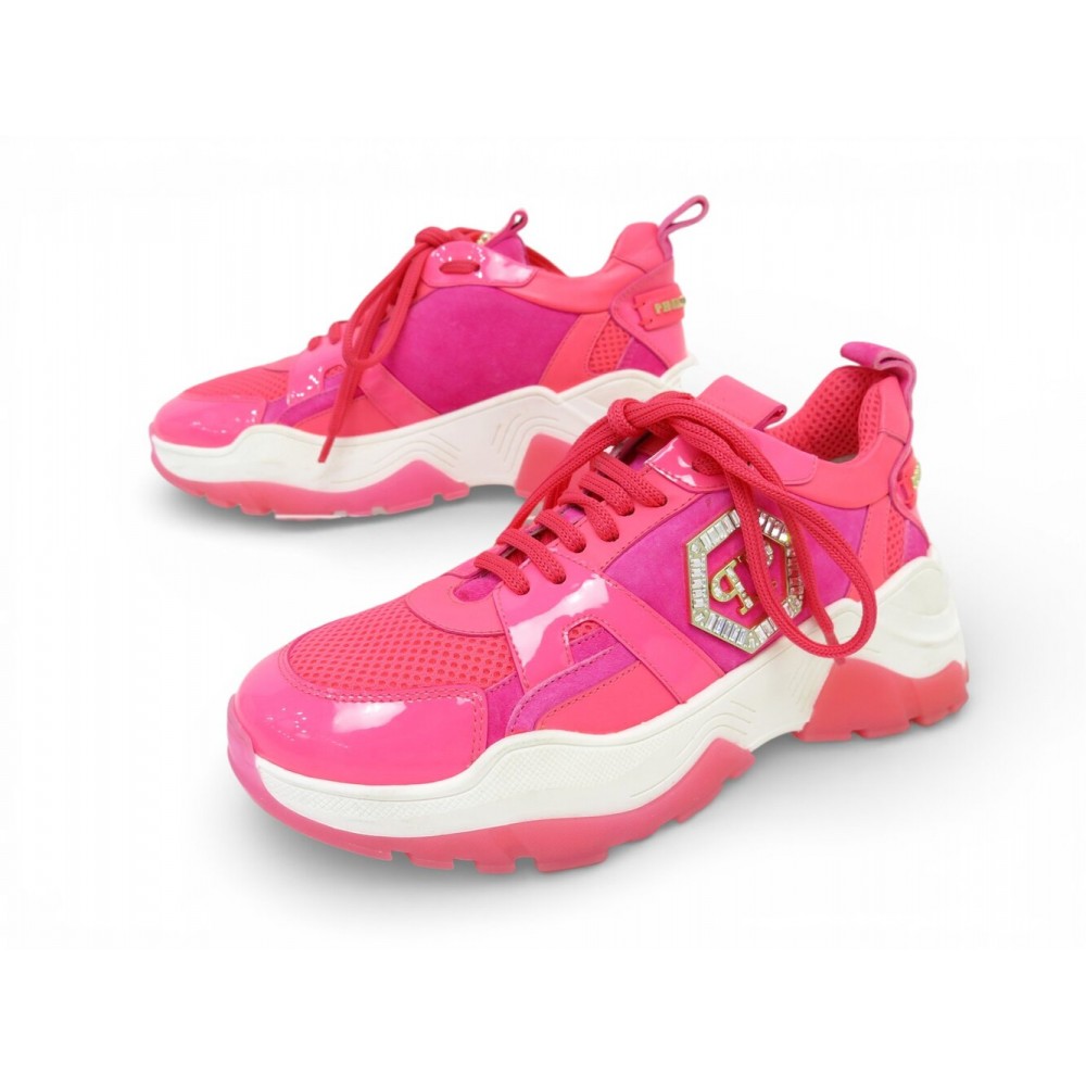 NEUF CHAUSSURES PHILIPP PLEIN CHUNKY RUNNER BASKETS 37 IT 38 FR ROSE SHOES 1010€