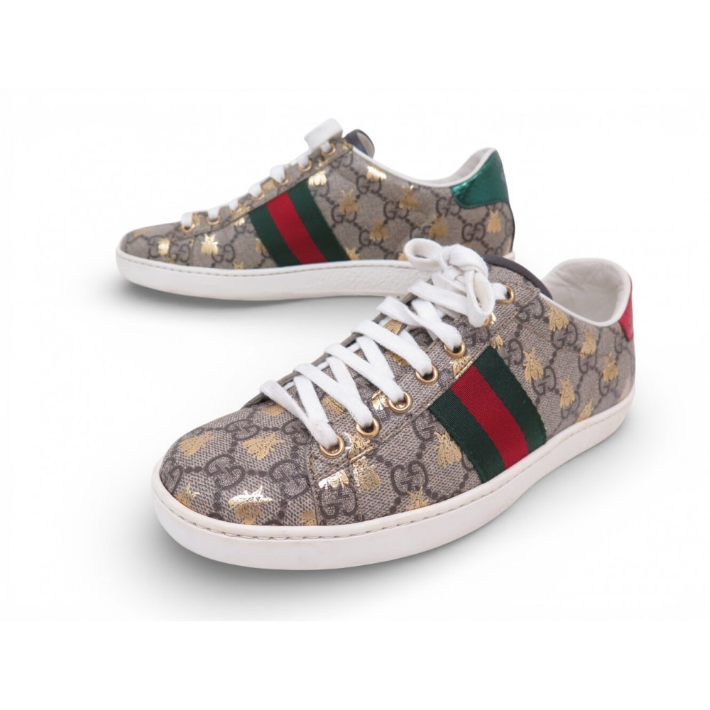 CHAUSSURES GUCCI BASKETS ACE 550051 37 IT 38 FR TOILE GG SUPREME ABEILLE 780€