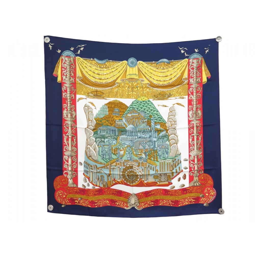 RARE NEUF FOULARD HERMES L'ATLANTIDE ANNIE FAIVRE EN SOIE BLEUE SILK SCARF 580€