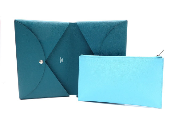  sac pochette hermes calvi cuir epsom vert