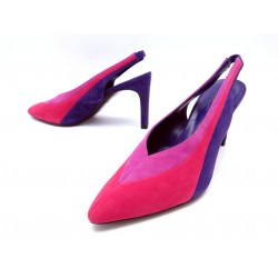 NEUF CHAUSSURES HERMES MULES A TALONS SLINGBACK DAIM 37.5 ROSE ET VIOLET 1160€