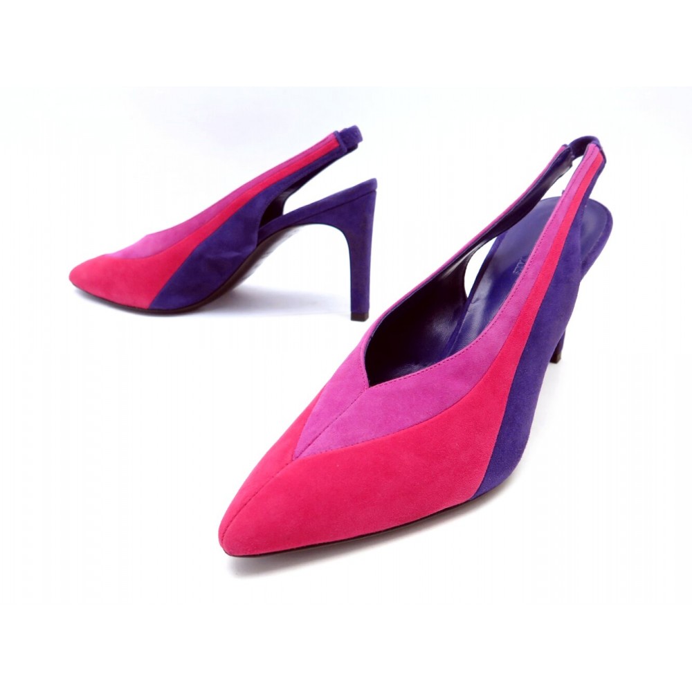 NEUF CHAUSSURES HERMES MULES A TALONS SLINGBACK DAIM 37.5 ROSE ET VIOLET 1160€