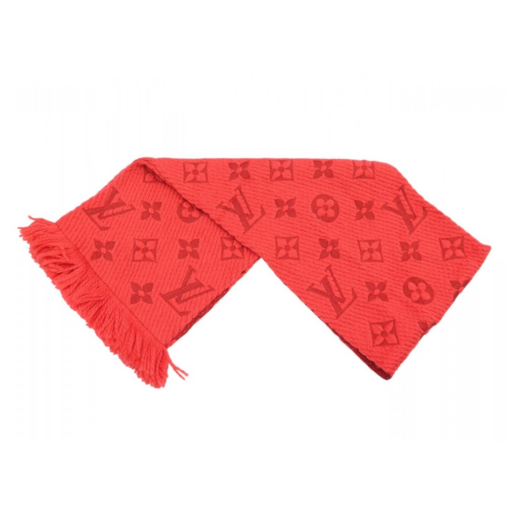 NEUF ECHARPE LOUIS VUITTON LOGOMANIA EN LAINE ET SOIE ROUGE RED WOOL SCARF 760€