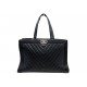 SAC A MAIN CHANEL CABAS BOY EN CUIR CHEVRON NOIR ATTRIBUTS ARGENT TOTE BAG 6500€