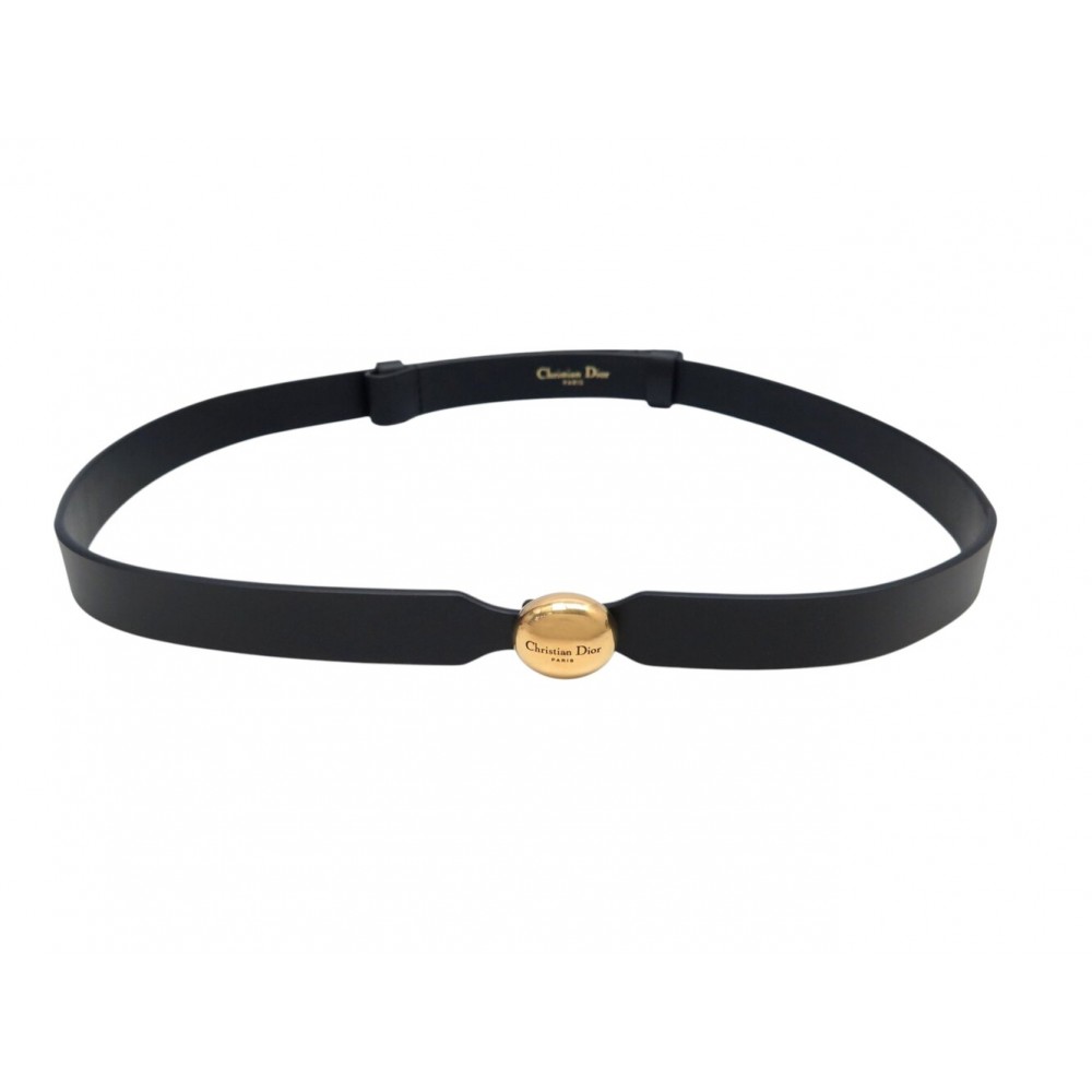 NEUF CEINTURE CHRSITAN DIOR D-PEPITE CUIR NOIR BOUCLE DOREE T60 A 84 BELT 690€