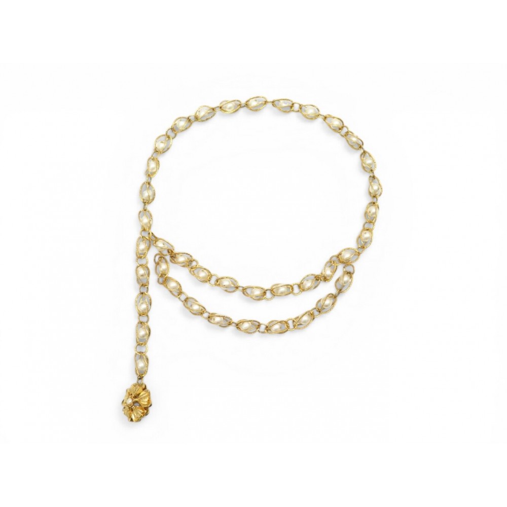 VINTAGE CEINTURE CHANEL CHAINE PERLES EN CAGE T110 COLLIER BELT NECKLACE PEARLS