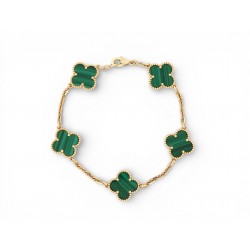 BRACELET VAN CLEEF & ARPELS VINTAGE ALHAMBRA 5 MOTIFS OR 18K ET MALACHITE 6300€