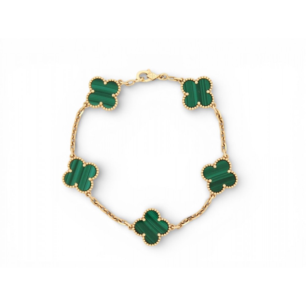 BRACELET VAN CLEEF & ARPELS VINTAGE ALHAMBRA 5 MOTIFS OR 18K ET MALACHITE 6300€