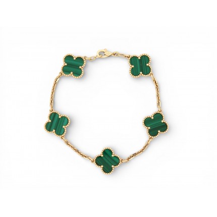 BRACELET VAN CLEEF & ARPELS VINTAGE ALHAMBRA 5 MOTIFS OR 18K ET MALACHITE 6300€