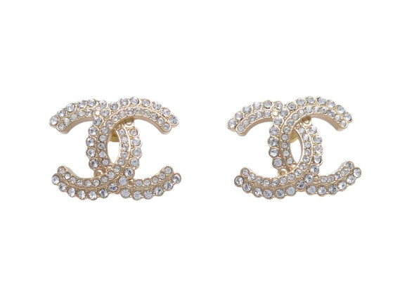  boucles d'oreilles chanel logo cc strass en