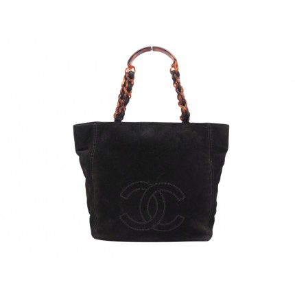 VINTAGE SAC A MAIN CHANEL SHOPPING BAG PM LOGO CC CHAINE AMBRE DAIM TOTE 5600€
