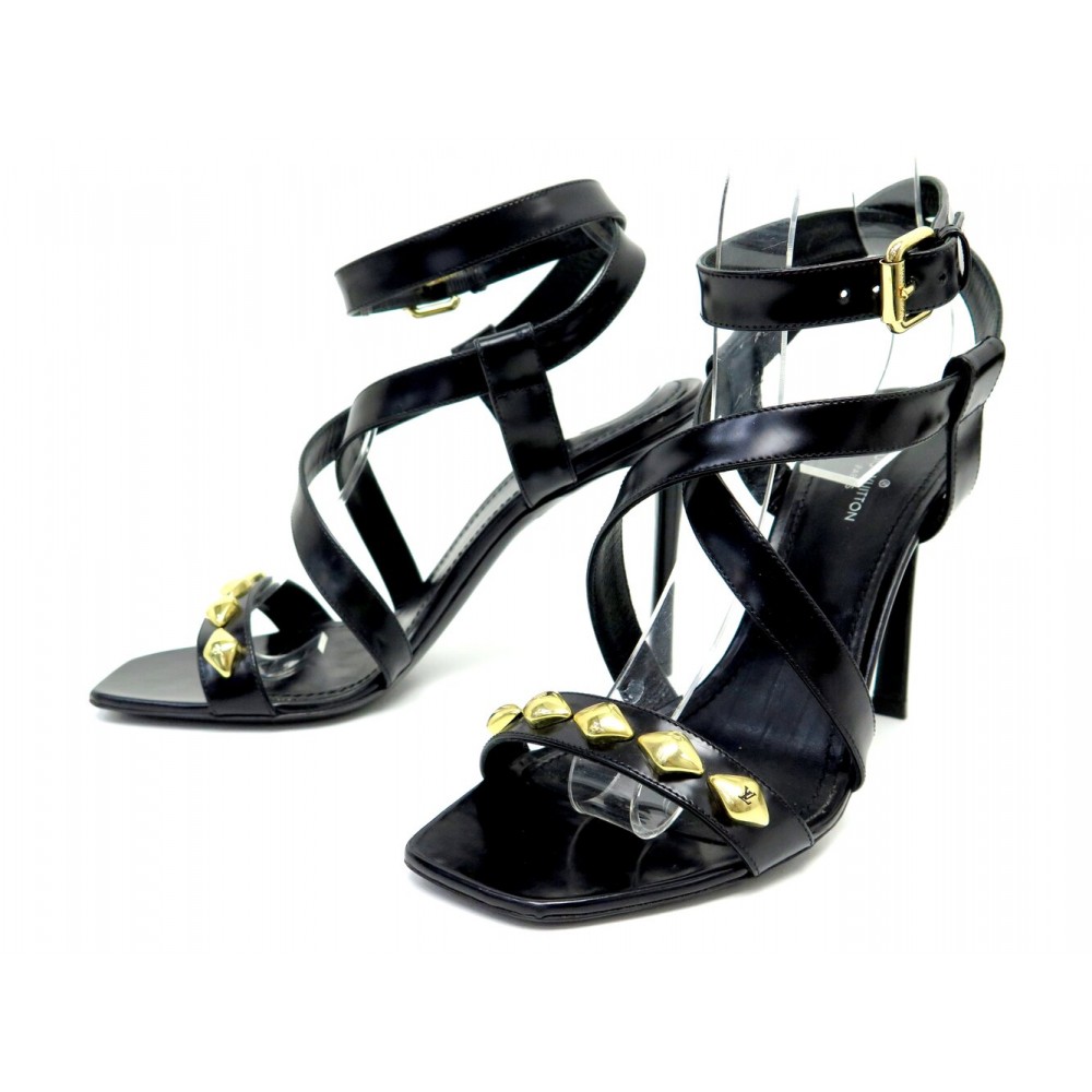 CHAUSSURES LOUIS VUITTON SANDALES UNCHAIN ANKLE 1A1J5U 37.5 CUIR NOIR SHOES 990€