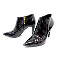 CHAUSSURES LOUIS VUITTON BOTTINES JEALOUS 38 CUIR VERNI AMARANTE LOW BOOTS 1400€