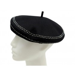NEUF CHAPEAU BERET CHRISTIAN DIOR EN LAINE NOIRE T54 PERLES STRASS WOOL CAP 790€