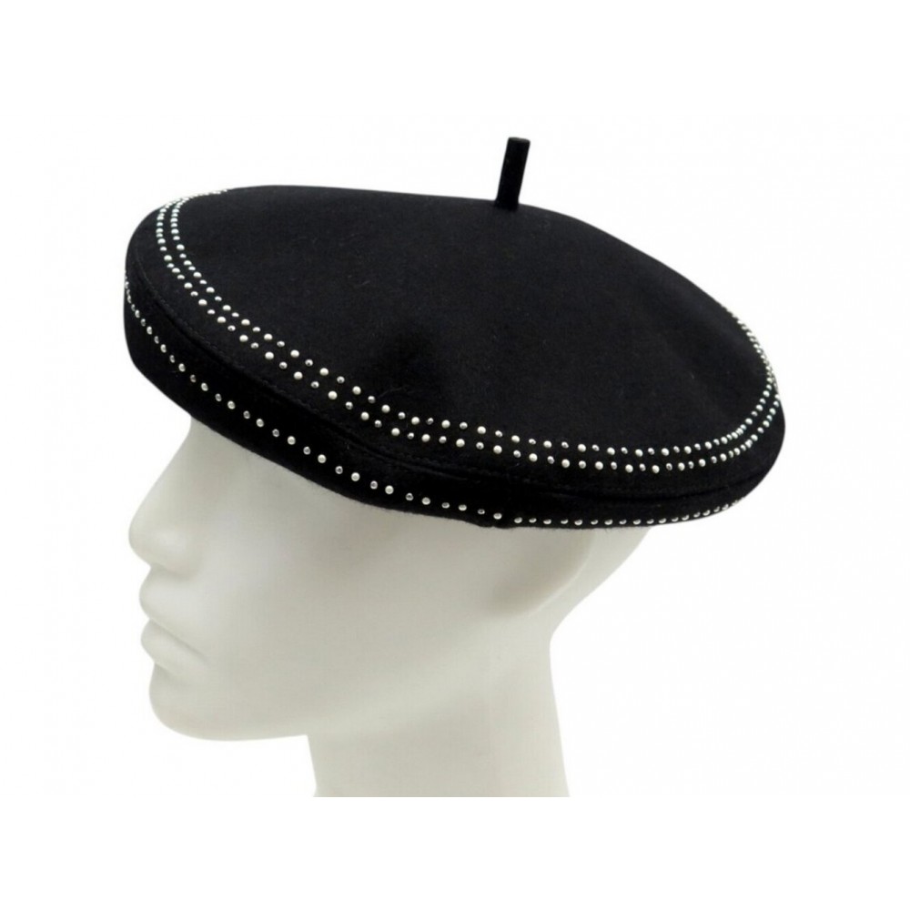 NEUF CHAPEAU BERET CHRISTIAN DIOR EN LAINE NOIRE T54 PERLES STRASS WOOL CAP 790€