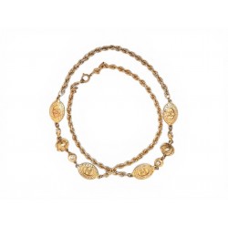VINTAGE COLLIER CHANEL SAUTOIR MEDAILLONS LOGO CC STRASS & METAL DORE NECKLACE