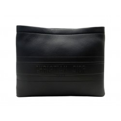 NEUF SAC A MAIN POCHETTE CHRISTIAN DIOR STRIPE POUCH S5543CGSB CUIR NOIR 1350€